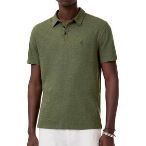 John Varvatos Men's Short Sleeve Victor Peace Sign Slub Polo Shirt Light Olive